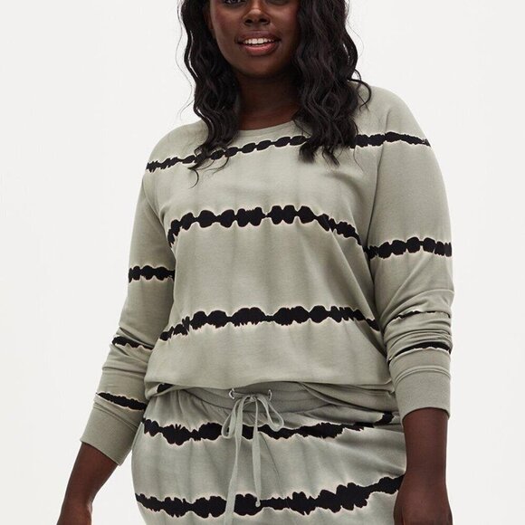 Torrid Classic Fit Active sweatshirt- Terry Stripe Tie-Dye Sage Green 3x - Picture 1 of 10